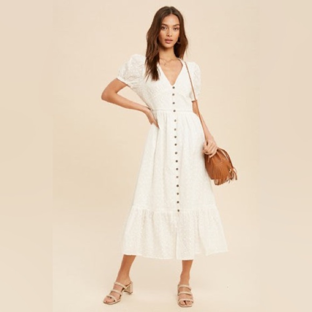 White Lace Midi Dress Fully Lined Size S - L